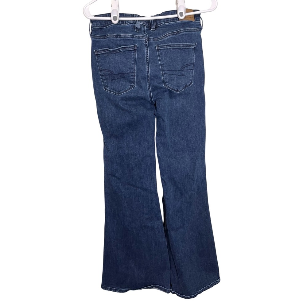 American Eagle 4 Dark Wash Festival Flare Jeans Front Seam Side Slit Boho Retro - Picture 3 of 11